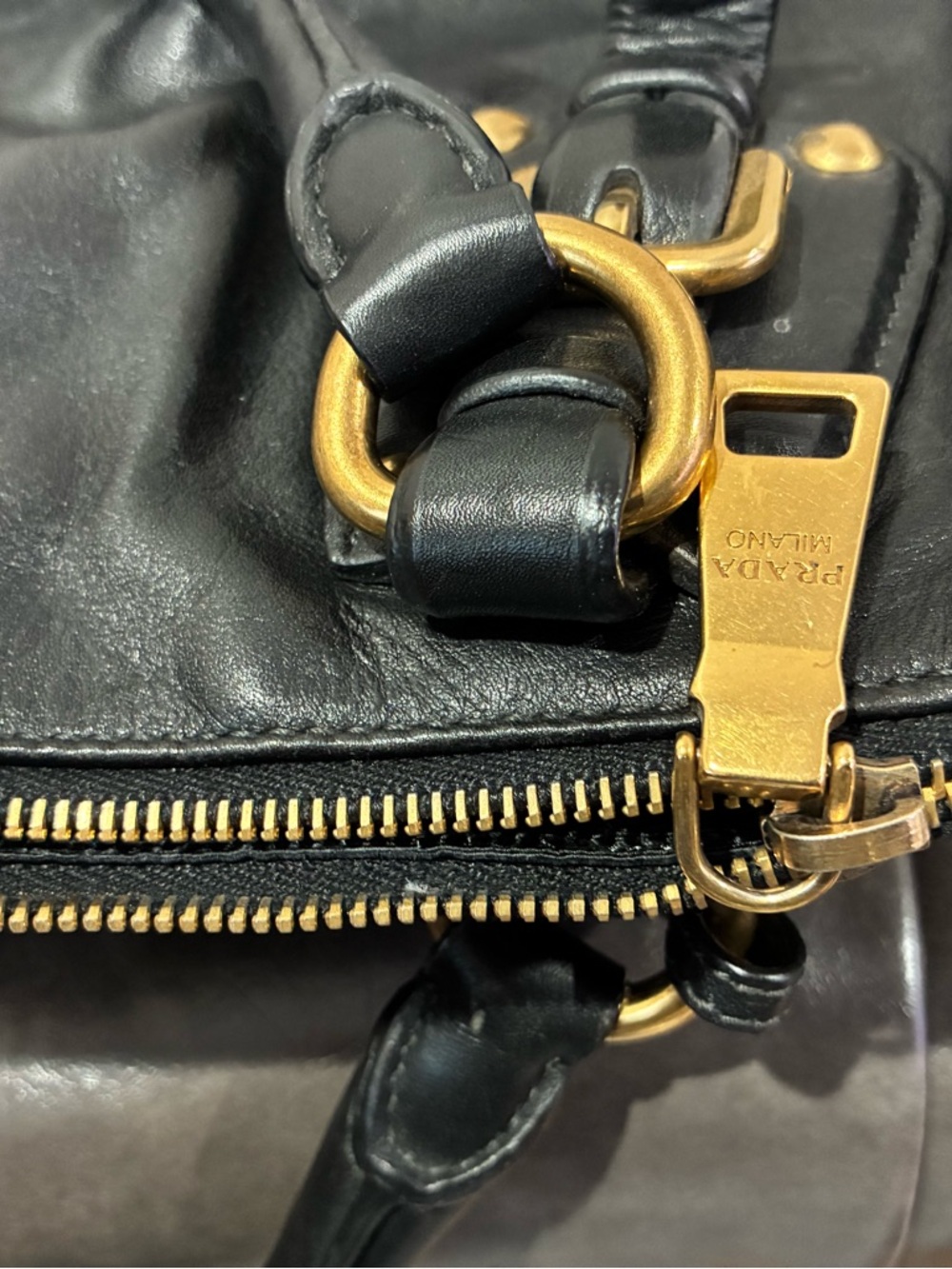 Prada Black Leather Shoulder Bag with Gold Hardware - Picture 8 of 9